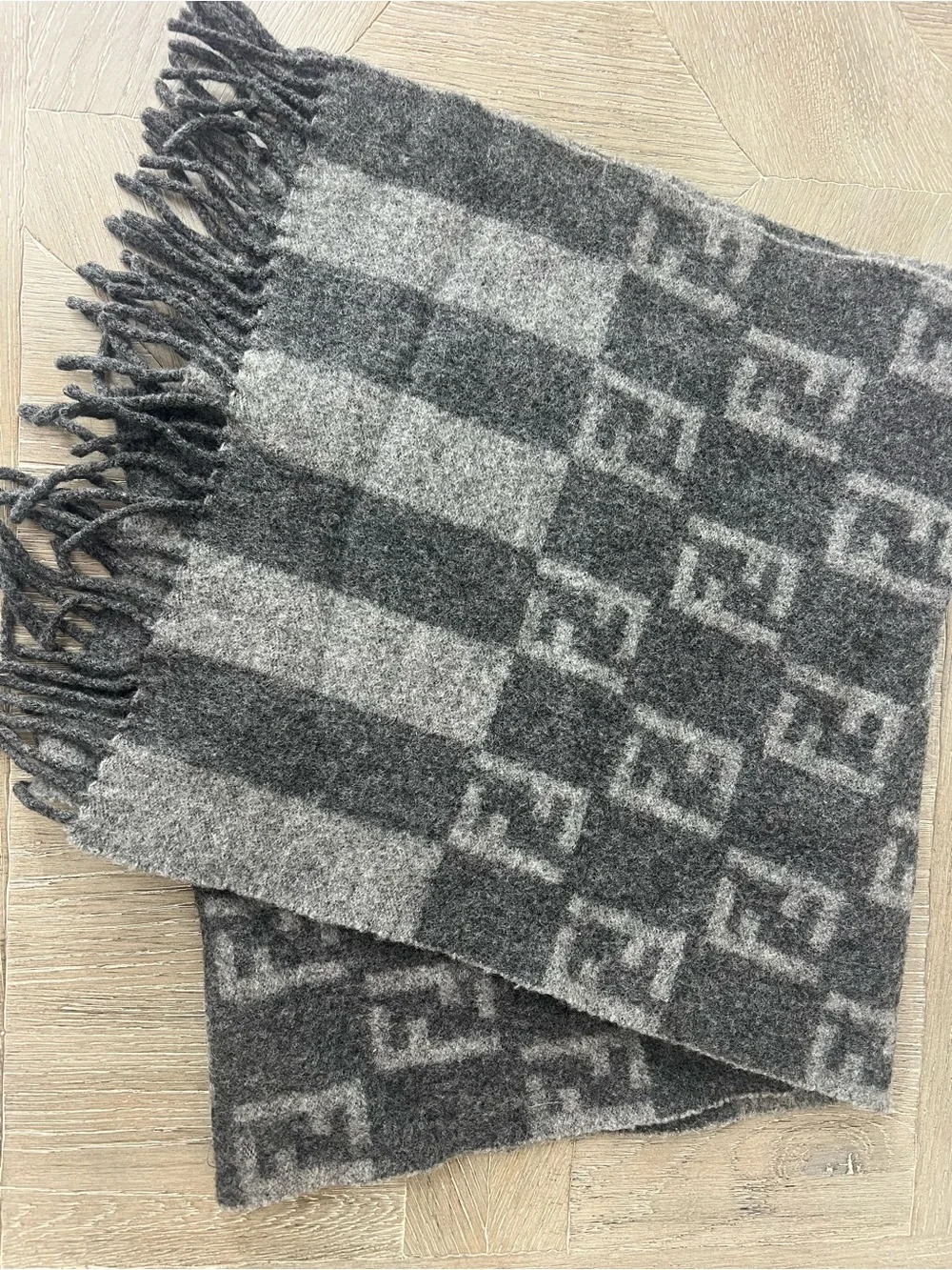 Fendi Unisex Monogram Wool Scarf in Gray